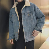 FOESCE European and American Men's New Winter Trendy All - Match Thickened Lamb Wool Casual Single - Breasted Denim Jacket M-XXXXL