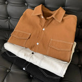 FOESCE Fall Spring Men Shirt Loose Fit Japanese Style Single-breasted Lapel Half Sleeve Buttons Breathable Mid Length Streetwear Top