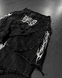 FOESCE Fashion America Retro Street Zip Up Patchwork Baggy Jeans Men Y2k Stripe Embroidery Splicing Black Denim Pants Hip Hop Jeans