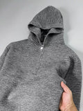 FOESCE Fashion luxury men's half zipper hooded sweater autumn winter new item solid color texture Korean style casual knitted pullover