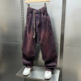 FOESCE Fuchsia Vintage Cargo Jeans Fashion Street Hip Hop Harajuku Trousers High Quality Luxury Brand Pant