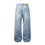FOESCE Full Rhinestone Print Washed Blue Baggy Jeans Mens and Women Ropa Hombre Streetwear Solid Casual Denim Trousers Loose Cargos