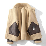 FOESCE Fur Men's Autumn Winter Thickening High-end Brand Leather Jacket / Plus Velvet Thickening Fashion Large Size Khaki Man PU Jacket