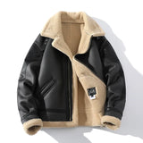 FOESCE Fur Men's Autumn Winter Thickening High-end Brand Leather Jacket / Plus Velvet Thickening Fashion Large Size Khaki Man PU Jacket