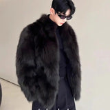 FOESCE Fur imitation Thickened Men Faux Fox Fur Coat Male Warm Overcoat Long Sleeve New Winter Faux Fur Jacket Fluffy Plush Fur Coats
