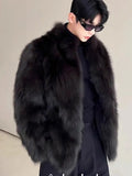 FOESCE Fur imitation Thickened Men Faux Fox Fur Coat Male Warm Overcoat Long Sleeve New Winter Faux Fur Jacket Fluffy Plush Fur Coats