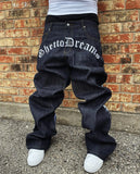 Ghetto Dreams Letter Embroidery New Baggy Jeans for Men Retro Washed Hip Hop Streetwear Straight Leg Wide Pants Punk Denim Pants