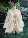 FOESCE Gothic Lolita Lace Mesh Ruffles Fairy Princess Party Skirt Women Asymmetrical Cute Curtain Sheer Cover Up Thin Long Skirt White