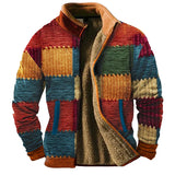 FOESCE Graphic Patchwork Men's Daily Zip Sweatshirt Holiday Vacation Going out Sweatshirts Brown Long Sleeve Stand Collar Fleece Winter