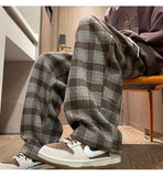 FOESCE Green Plaid Pants Men Harajuku Winter Wide Leg Checked Trousers Male Oversize Big Size Casual Sweatpants Streetwear 8XL