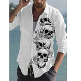Autumn New Men Shirt Skull Print Fashion Personality Casual Oversize Long Sleeve Dress Loose Shirt For Men Tops Blouse Chemise