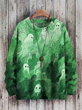 FOESCE Halloween Ghost Black Cat Art Pattern 3D Printed Men's Knitted Pullover Winter Unisex Casual Warm Knit Pullover Sweater ZZM65