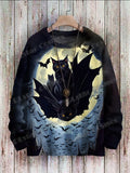 FOESCE Halloween Ghost Black Cat Art Pattern 3D Printed Men's Knitted Pullover Winter Unisex Casual Warm Knit Pullover Sweater ZZM65