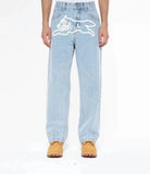 FOESCE Harajuku Luxury Men Flying Dog Jeans Graphic Printed Y2k Pants Wide Leg Loosen Fit Vintage Denim Clothing For Male