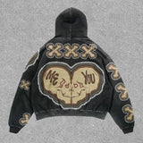 FOESCE Harajuku Stylish Retro Skull Print hoodies women graphic American y2k top oversized hoodie Couples streetwear goth women clothes