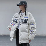 FOESCE Harajuku new american style baseball jacket oversized leather motorcycle jackets women thick cotton winter coat women down coats
