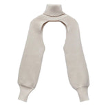 FOESCE Women Sexy Turtleneck Long Puff Sleeve Knitted Sweater Arm Warmers Backless Knitwear Pullover Crop Top