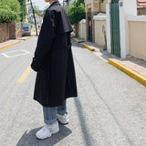 FOESCE Korean style Spring Trench Coat Male Streetwear Windbreaker Trenchcoat Men Solid Business Casual Loose Long Overcoat