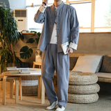Foesce 2 (jacket+ trousers) spring Chinese Style men  jacket Cotton and linen jackets autumn men's High quality casual coat M-5XL