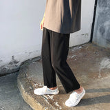 FOESCE Korean version Pleated Straight Pants Men's NEW Fashion Elastic Waist Casual Pants Men Streetwear Ice Silk Trousers Mens Pants