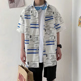 FOESCE Summer Short Sleeve Shirt Men's half Sleeve inch Shirt trend cat print student loose casual Shirt trend shirts
