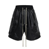 FOESCE High Street Cleanfit Wide Leg Matte Coated Cargo Shorts for Men Loose Baggy Summer Drawstring Shorts Oversize Knee Length Pants