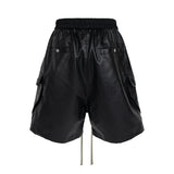 FOESCE High Street Cleanfit Wide Leg Matte Coated Cargo Shorts for Men Loose Baggy Summer Drawstring Shorts Oversize Knee Length Pants