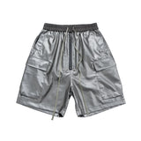 FOESCE High Street Cleanfit Wide Leg Matte Coated Cargo Shorts for Men Loose Baggy Summer Drawstring Shorts Oversize Knee Length Pants
