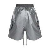 FOESCE High Street Cleanfit Wide Leg Matte Coated Cargo Shorts for Men Loose Baggy Summer Drawstring Shorts Oversize Knee Length Pants