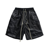 FOESCE High Street Cleanfit Wide Leg Matte Coated Cargo Shorts for Men Loose Baggy Summer Drawstring Shorts Oversize Knee Length Pants