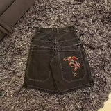 FOESCE High Street Trendy Jeans White Thick Thread Buddha Religion Straight Casual Pants Men Wide Leg Pants  American Retro Style