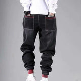 FOESCE Hip Hop Cargo Pants Men Harem Pants Drawstring Loose Men's Jeans Casual Plus Size Cropped Trousers Autumn Winter Joggers Pants