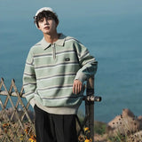 FOESCE Japan Men's Y2K Knitted Warm Polo Knit Striped Turtleneck Sweater Shirts Winter Streetwear Knitwear Korean Clothes Jumper Men