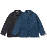 FOESCE Jean Jacket Men Cityboy Chinese Style Buckle Loose Casual Vintage Fashion Denim Jackets Cargo Coat Spring Autumn Outerwear