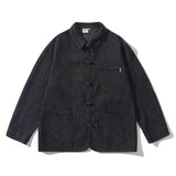 FOESCE Jean Jacket Men Cityboy Chinese Style Buckle Loose Casual Vintage Fashion Denim Jackets Cargo Coat Spring Autumn Outerwear