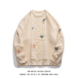 FOESCE Korean Style Round Neck Couple Sweater Autumn Winter New Men's Knitted Pullovers Embroidery Patterns Male Knitwear Clothing