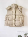 FOESCE Lemon Wunder Puff Winter New Style Vertical Collar Down Jacket Vest Women's Short Commuting Casual Detachable Hooded Warm Jacket