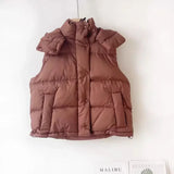 FOESCE Lemon Wunder Puff Winter New Style Vertical Collar Down Jacket Vest Women's Short Commuting Casual Detachable Hooded Warm Jacket