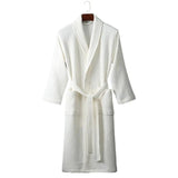 FOESCE Long Waffle Bathrobe Unisex Men's V Neck Lace-up Nightgown with Pockets Loose Long Sleeve Sleepwear Towel Bathrobe for Hotel