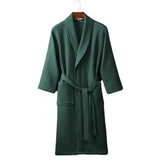 FOESCE Long Waffle Bathrobe Unisex Men's V Neck Lace-up Nightgown with Pockets Loose Long Sleeve Sleepwear Towel Bathrobe for Hotel