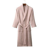 FOESCE Long Waffle Bathrobe Unisex Men's V Neck Lace-up Nightgown with Pockets Loose Long Sleeve Sleepwear Towel Bathrobe for Hotel