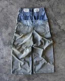 FOESCE Loose Ripped Men Jeans Y2k Splic Double Waist Jeans Punk Harajuku Wide Leg Pants Street Hip Pop Jean Straight knit Denim Pants
