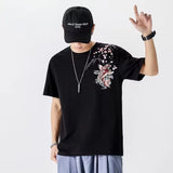 Lovers Embroidered Koi Fish Summer T-shirt 2023 New Men Cotton T Shirt Students Casual Tee Short Sleeves Top Loose T-shirt 4XL