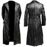 FOESCE MEN'S GERMAN CLASSIC WW2 MILITARY UNIFORM OFFICER BLACK LEATHER TRENCH COAT