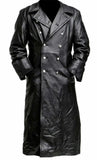 FOESCE MEN'S GERMAN CLASSIC WW2 MILITARY UNIFORM OFFICER BLACK LEATHER TRENCH COAT
