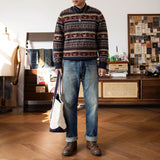 Super Top Quality Heavy Thick Jumper Big Flexible 100% Merino Wool & Italy Leather Warm Pullover