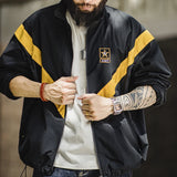 FOESCE Maden Retro Training Jacket Outdoor IPFU Sports Contrasting Loose Stand-up Collar Zipper Design Jacket for Men's Autumn