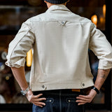 FOESCE Maden Retro White Jeans Jacket Men Cotton Denim Coat Slim Fit Outwear Fashion Streetwear Quality Vintage Men’s Clothing