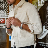 FOESCE Maden Retro White Jeans Jacket Men Cotton Denim Coat Slim Fit Outwear Fashion Streetwear Quality Vintage Men’s Clothing