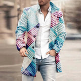 FOESCE Man Single Breasted Jacket Plaid Button Long Slim Coat Long Sleeve  Autumn Winter Warm Casual Harajuku Street Outwear 2025 Retro